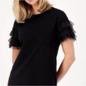 Jason Wu Black Mesh Short Ruffle Sleeve Crewneck Tee - S